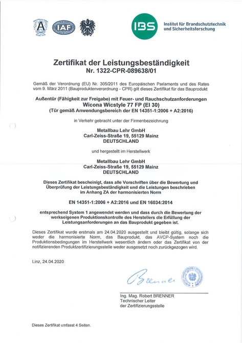 Zertifikat von Metallbau Lehr aus Mainz